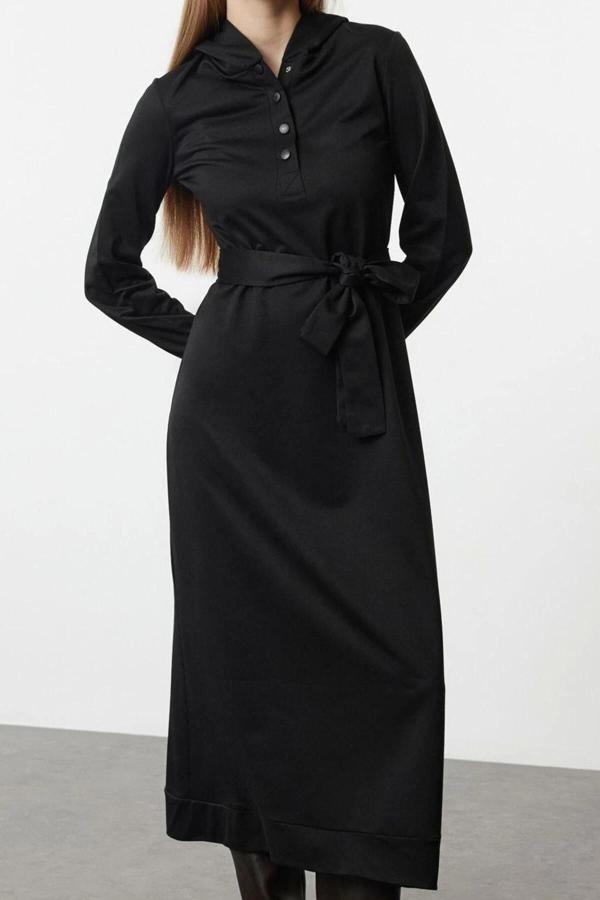 Moda Stil Oversize Kapüşonlu Maxi Boy Tesettür Normal Kalıp Örme Elbise - Image 1