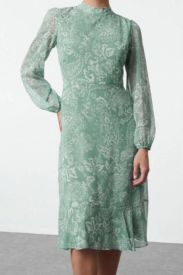 Moda Stil Regular Dik Yaka Midi Boy Düz Dokuma Kışlık Elbise - Image 1