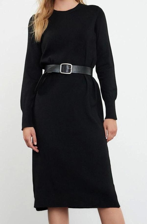 Moda Stil Regular Dik Yaka Maxi Boy Triko Premium İplik Özel İplik Elbise - Image 1