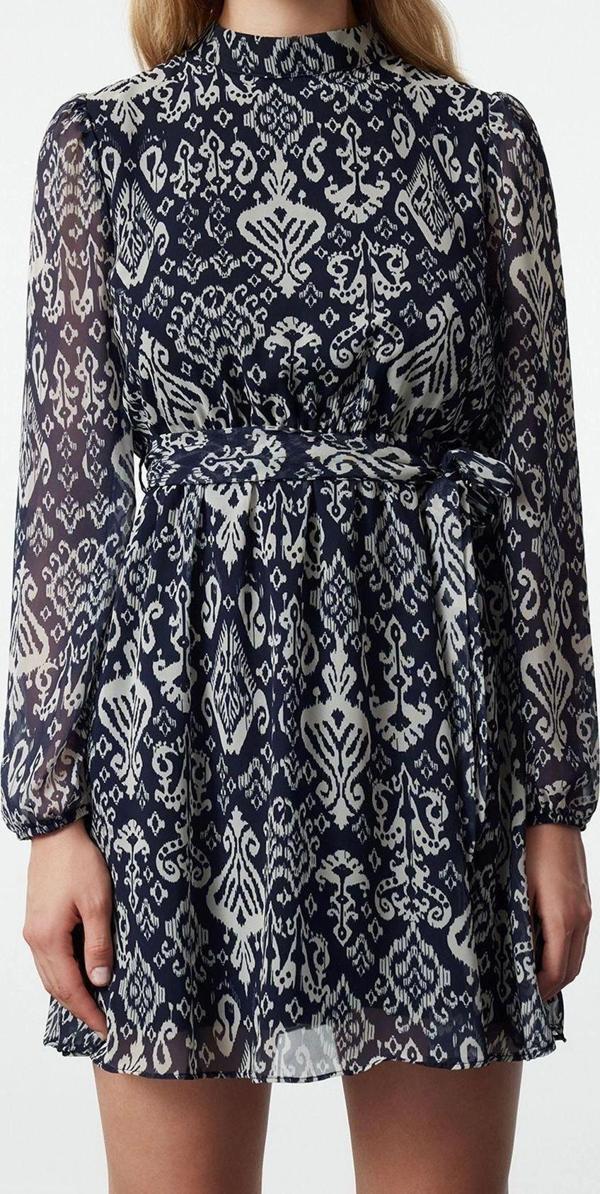 Moda Regular Gündüz Gece Şifon Dokuma Dik Yaka Uzun Kol A-Line Mini Boy Elbise - Image 1