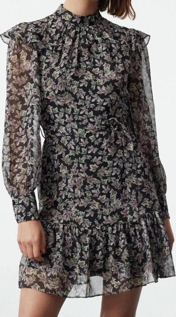 Moda Stil Regular Dik Yaka Mini Boy Geometrik Dokuma Kışlık Elbise - Image 1