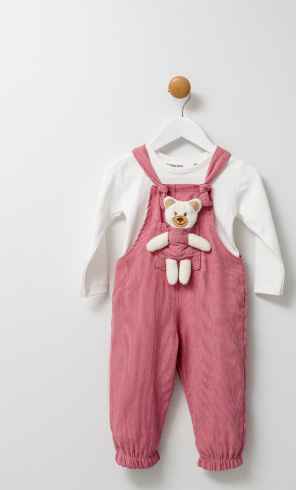 Unisex Boy Çizgi Fitilli Teddy Oyuncaklı 2'li Salopet - Image 1