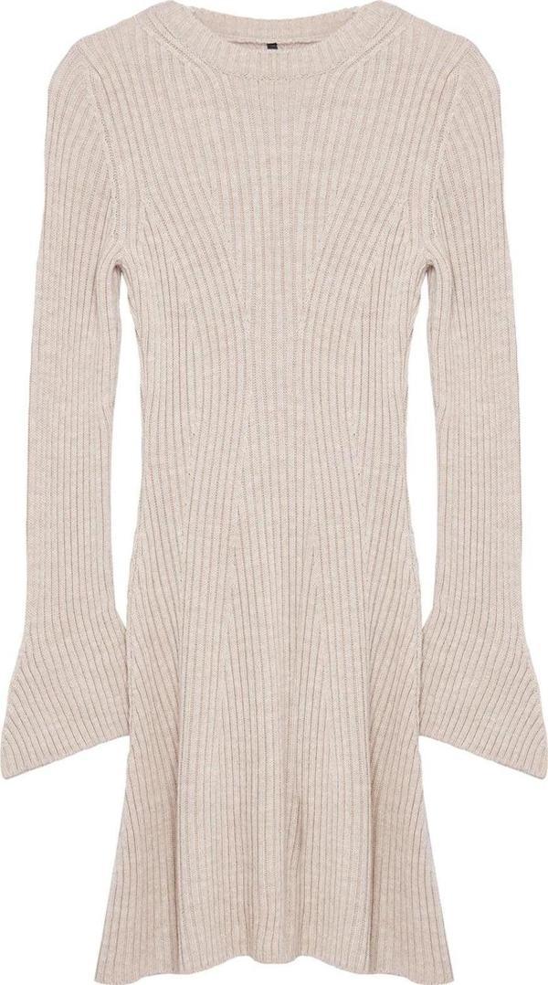 Moda Stil Regular Bisiklet Yaka Mini Boy Triko A-Line Formda Elbise - Image 1