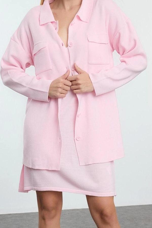 Moda Stil Regular Polo Yaka Mini Boy Triko Basic Elbise - Image 1