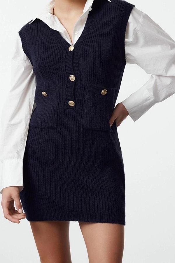 Moda Stil Slim V Yaka Mini Boy Triko Yumuşak Dokulu Elbise - Image 1