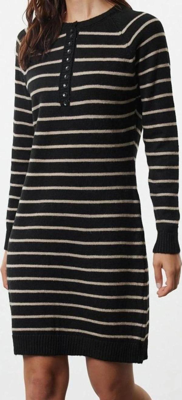 Moda Stil Regular Bisiklet Yaka Mini Boy Çizgili Triko Yumuşak Dokulu Elbise - Image 1