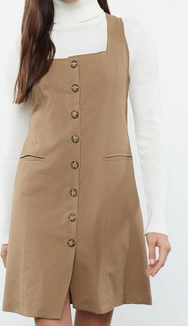 Moda Stil Regular Kare Yaka Mini Boy Poliviskon Kumaş Astarlı Dokuma Ceket Elbise - Image 1