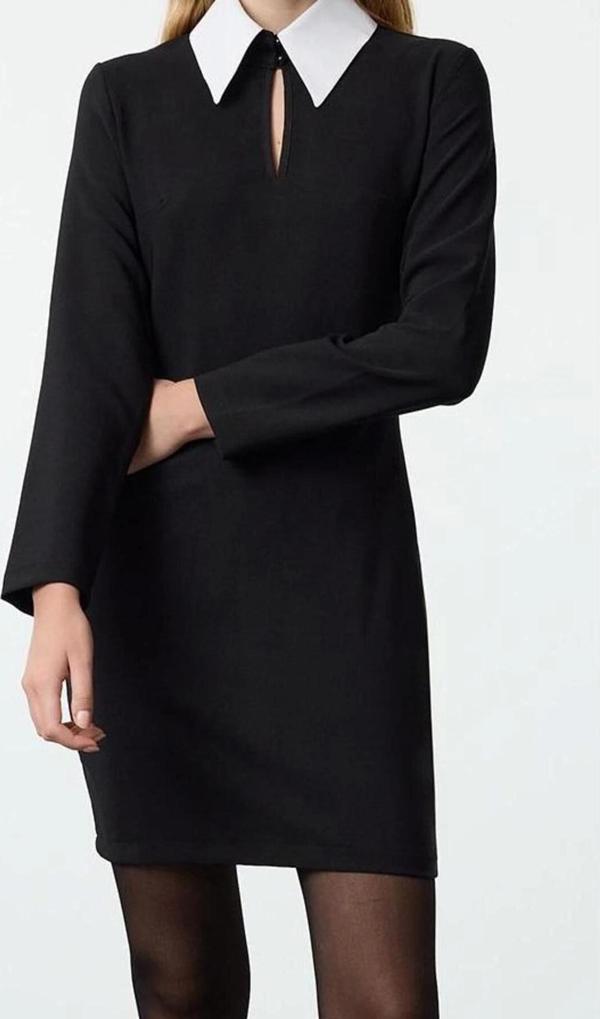 Moda Stil Regular Gömlek Yaka Mini Boy Fitted Vücuda Oturan Yaka Detaylı Dokuma Elbise - Image 1