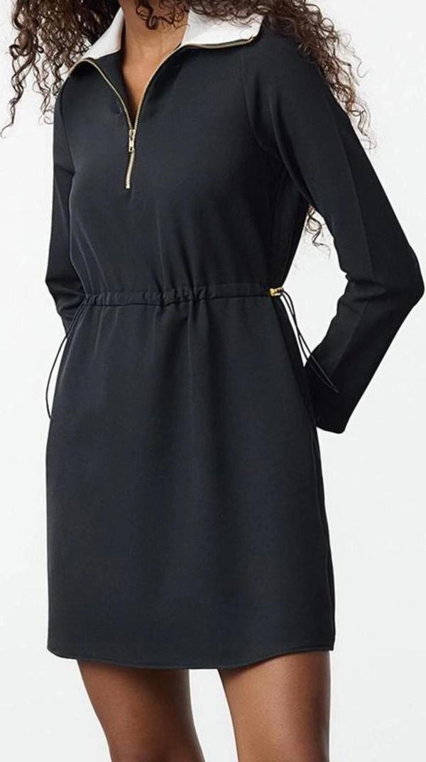 Moda Stil Regular Dik Yaka Mini Boy A Kesim Beli Ayarlanabilir Dokuma Elbise - Image 1