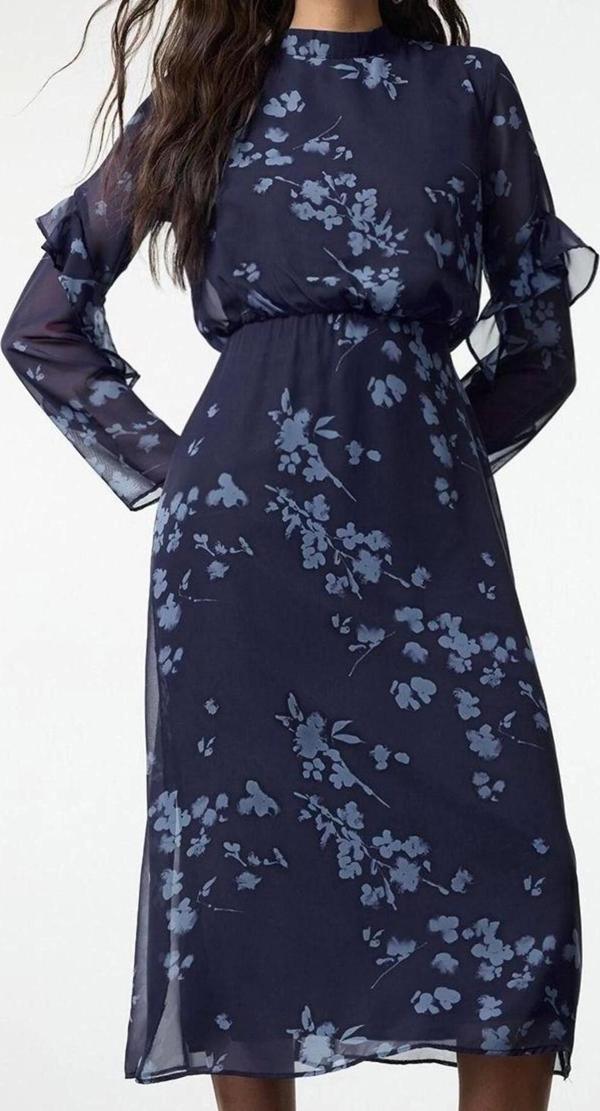 Moda Stil Regular Dik Yaka Midi Boy Çiçekli A Kesim Dokuma Kışlık Elbise - Image 1