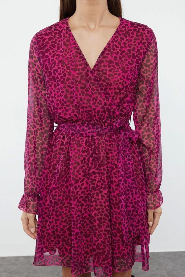 Moda Regular Gündüz Gece Şifon Dokuma Kruvaze Uzun Kol Skater Mini Boy Elbise - Image 1