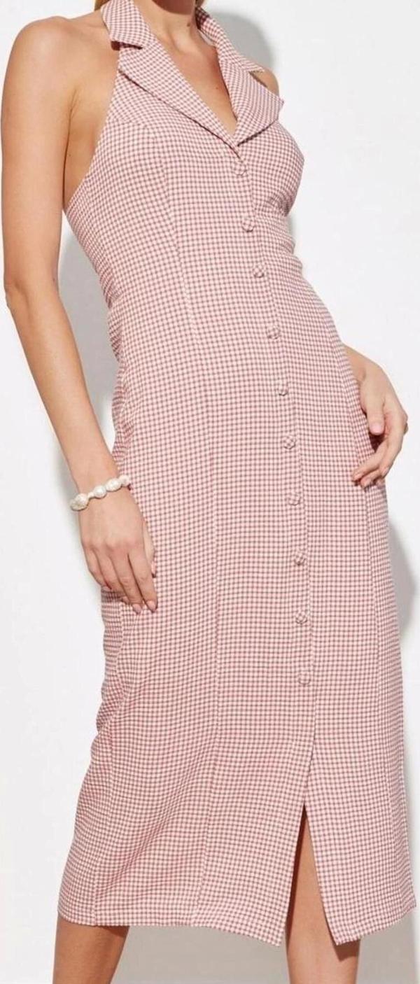 Moda Stil Regular Ceket Yaka Midi Boy Limited Edition Kareli Dokuma Ceket Elbise - Image 1