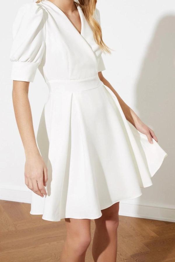 Moda Regular Gündüz Gece Finike Dokuma Kruvaze Kısa Kol Skater Mini Boy Elbise - Image 1