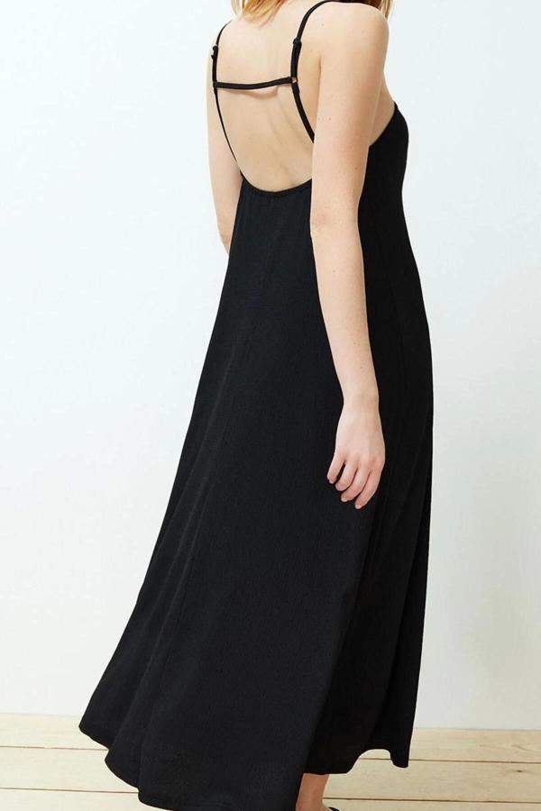 Moda Stil Relaxed Kare Yaka Maxi Boy Baskılı Ayarlanabilir Askılı A-Line Bürümcük Dokulu Örme Elbise - Image 1