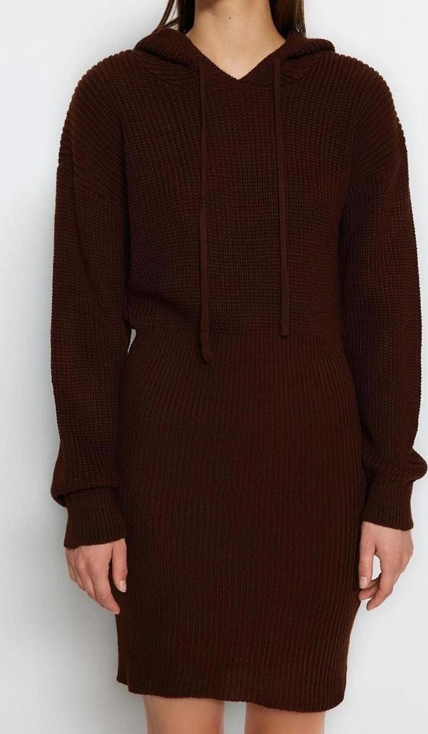 Moda Regular Casual Günlük Dolu İğne Triko Kapüşonlu Uzun Kol Kazak Elbise Mini Boy Elbise - Image 1