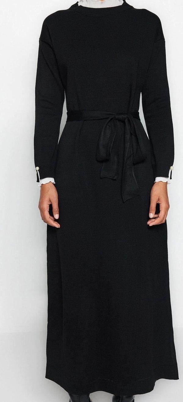 Moda Regular Casual Günlük Pike Triko Dik Yaka Uzun Kol Shift Maxi Boy Tesettür Elbise - Image 1