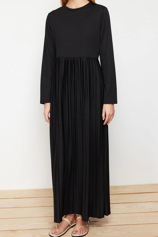 Moda Regular Casual Günlük Scuba Krep Örme Bisiklet Yaka Uzun Kol Basic Maxi Boy Elbise - Image 1