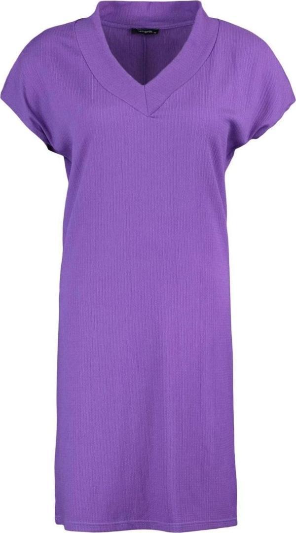 Moda Slim Şık Abiye Gece Bürümcük Örme V Yaka Kısa Kol Shift Mini Boy Büyük Beden Elbise - Image 1