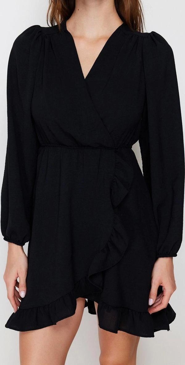 Moda Regular Casual Günlük Shally Dokuma Kruvaze Uzun Kol Kruvaze Mini Boy Elbise - Image 1