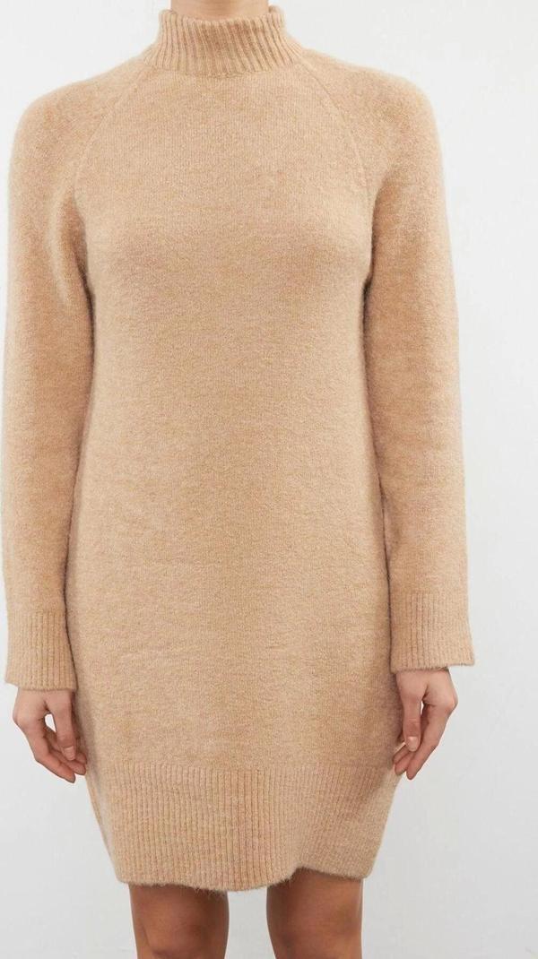 Moda Regular Casual Günlük Tek Plaka Triko Dik Yaka Uzun Kol Shift Mini Boy Elbise - Image 1