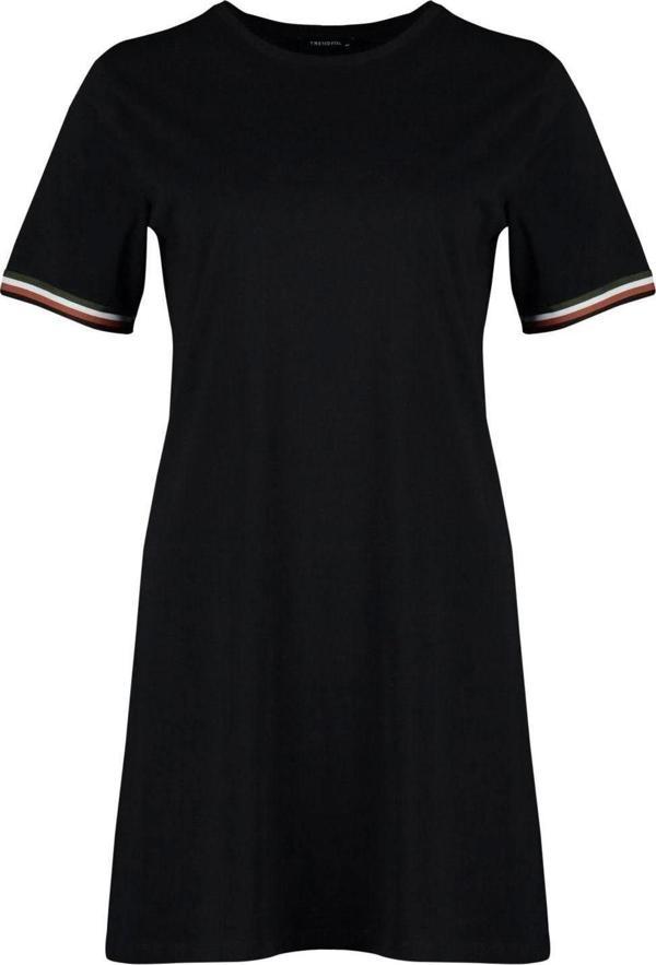 Moda Slim Casual Günlük Süprem Örme V Yaka Kısa Kol Shift Midi Boy Büyük Beden Elbise - Image 1