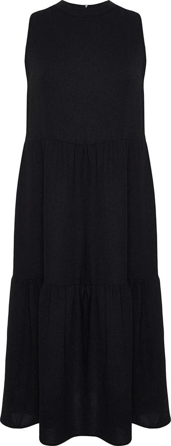 Moda Rahat Casual Günlük Aerobin Dokuma Bisiklet Yaka Kolsuz Kol Smock Maxi Boy Büyük Beden Elbise - Image 1