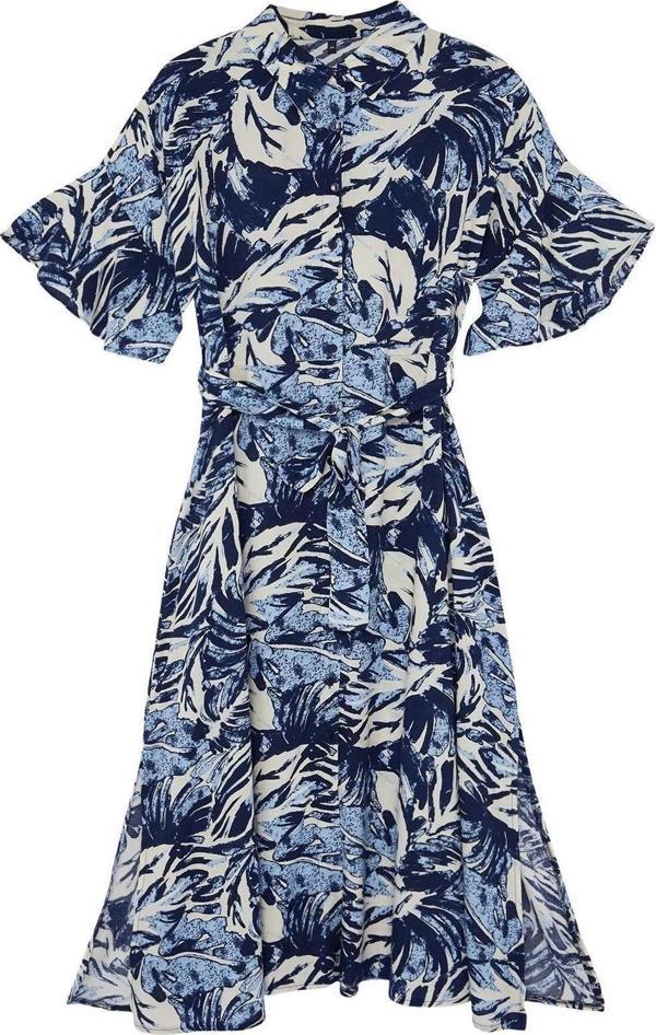 Moda Rahat Casual Günlük Viskon Dokuma Gömlek Yaka Kısa Kol A-Line Maxi Boy Büyük Beden Elbise - Image 1