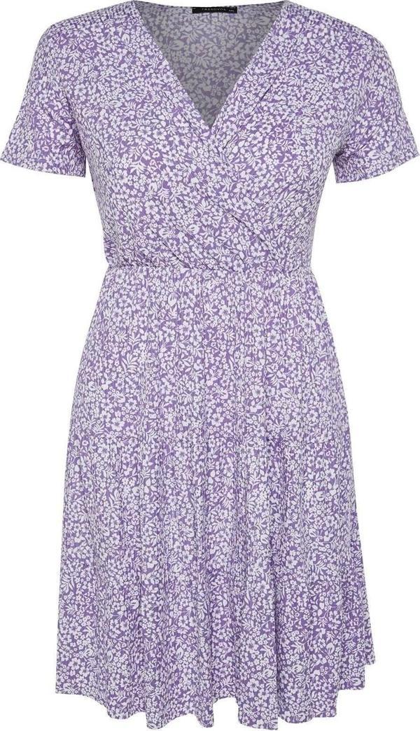 Moda Slim Casual Günlük Bürümcük Örme Kruvaze Kısa Kol Skater Mini Boy Büyük Beden Elbise - Image 1