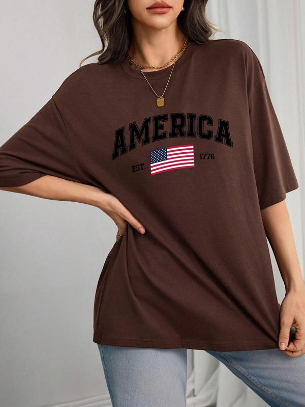 Unisex AMERICA Baskılı Baskılı Tasarım Tshirt - Image 1
