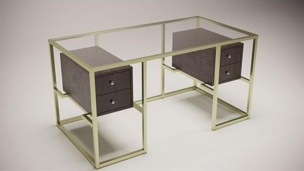 Trinity Gold Metal & Ahşap & Cam Çalışma Masası  - Image 1
