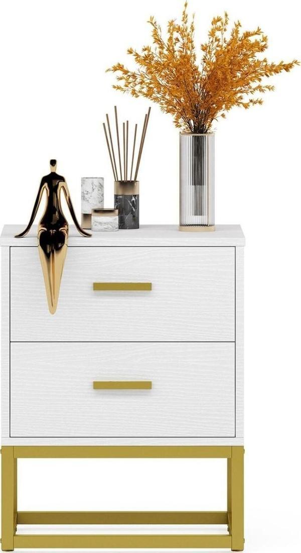 Lodovica Gold Metal Beyaz Komodin - Image 1