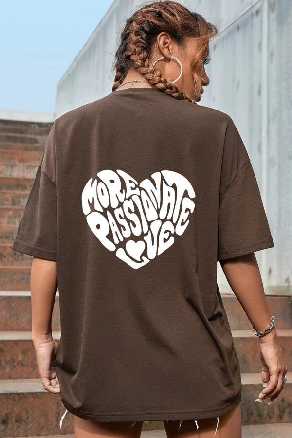 Unisex Yazı Kalp Baskılı Oversize Tshirt - Image 1