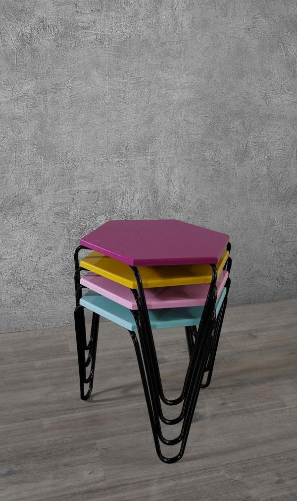 Veys Sehpa 4 Lü Piramit Zigon Sehpa - Siyah Ayaklı - Color - Image 1