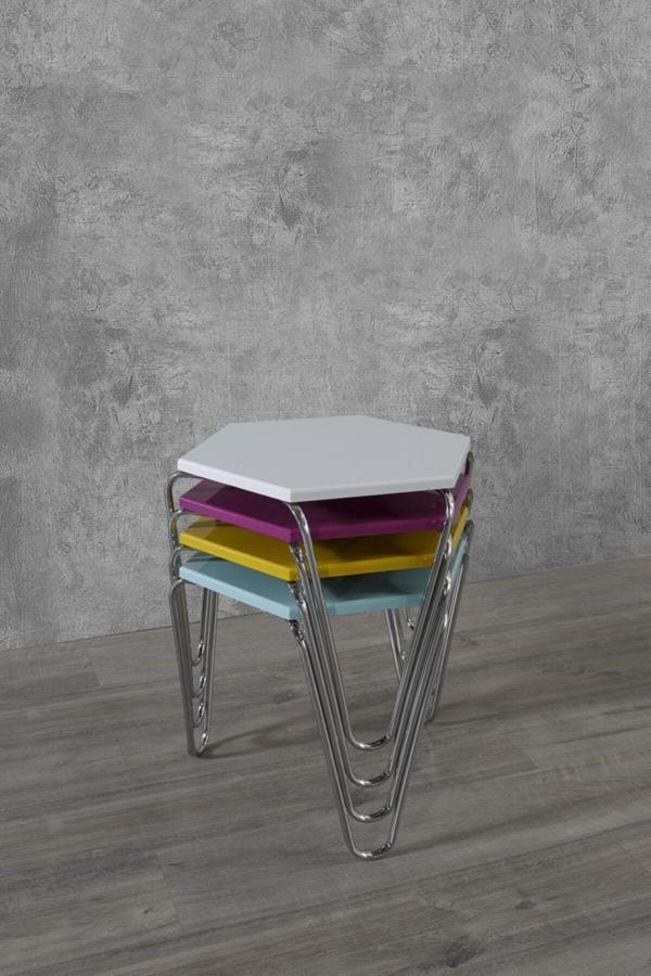 Veys Sehpa 4 Lü Piramit Zigon Sehpa - Beyaz - Sarı - Mavi - Fuşya ( Color Set) - Image 1
