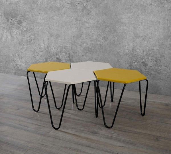 Veys Sehpa 4 Lü Piramit Zigon Sehpa - Siyah Ayaklı - Krem - Sarı - Image 1