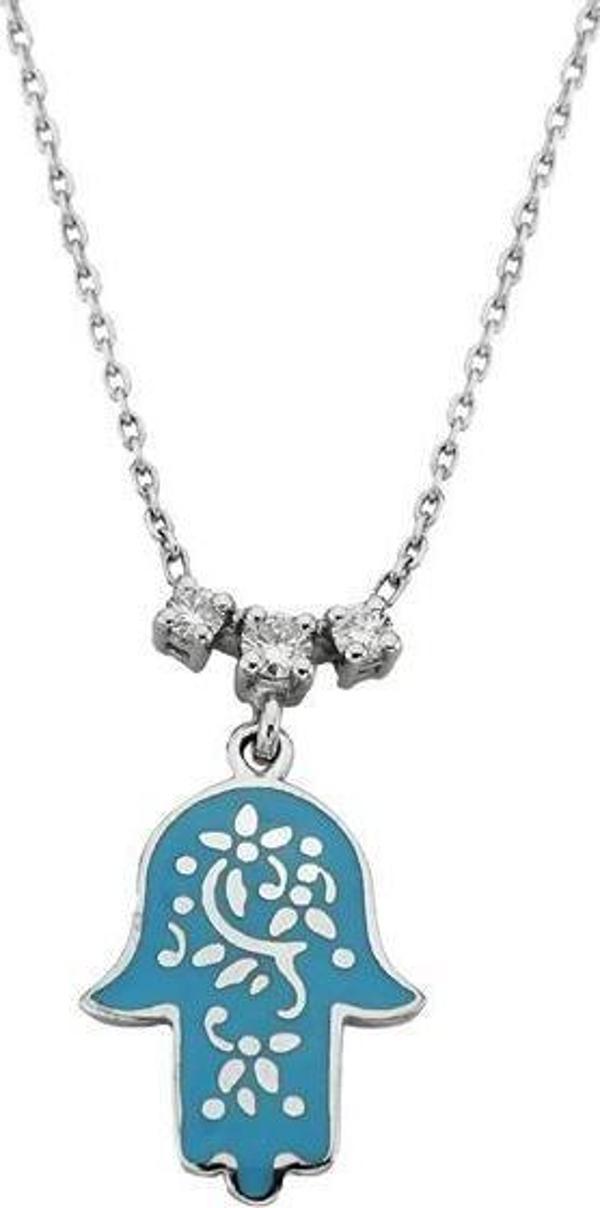 0,11 Karat Pırlantalı Fatma Ana Eli Mineli Kolye - Image 1