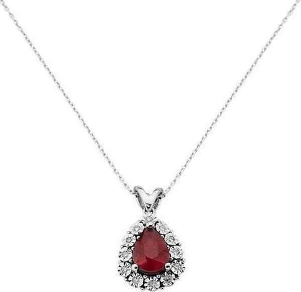 0,12 Karat Pırlantalı Yakut Damla Taşlı Kolye - Image 1