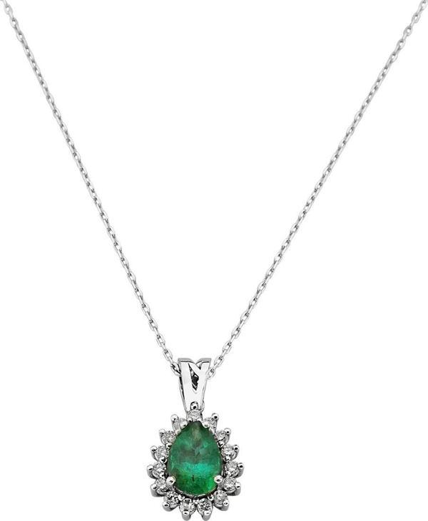 0,15 Karat Pırlantalı Zümrüt Damla Kolye - Image 1