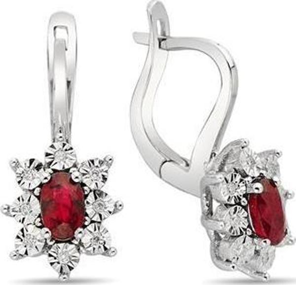 0,06 Karat Pırlantalı Yakut Anturaj Küpe - Image 1