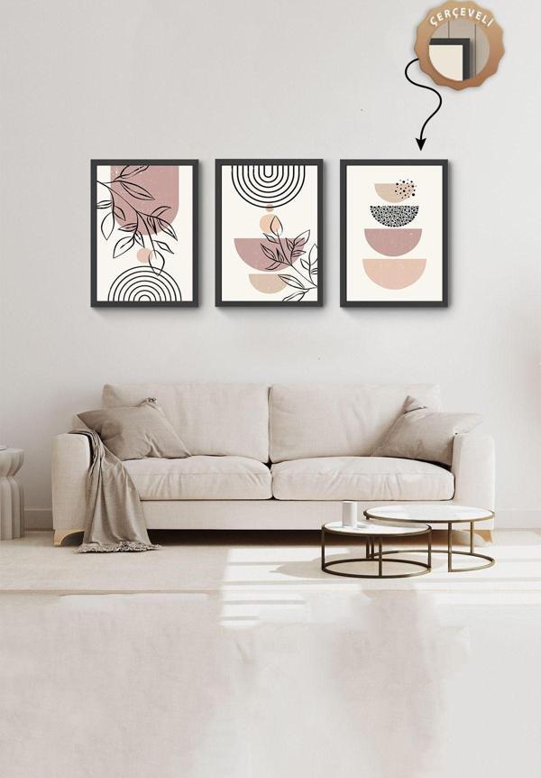 Hagen Siyah Çerçeveli Ahşap Tablo Duvar Tablosu Salon Modern Mdf Tablo Duvar Tabloları 3Lü Tablo Seti - Image 1