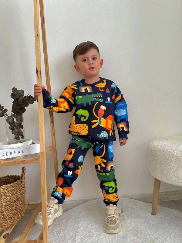 ERKEK ÇOCUK SEVİMLİ HAYVANLAR BİSİKLET YAKA PAMUK 3 İPLİK ŞARDONLU TAKIM - Image 1