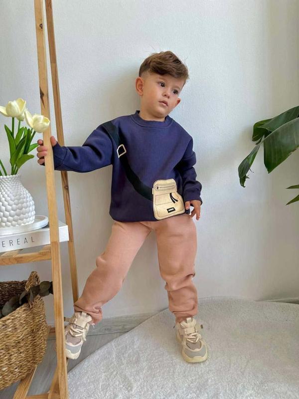 ERKEK ÇOCUK ÇANTA MODELLİ 3 İPLİK ŞARDONLU KALIN KIŞLIK EŞOFMAN TAKIMI - Image 1
