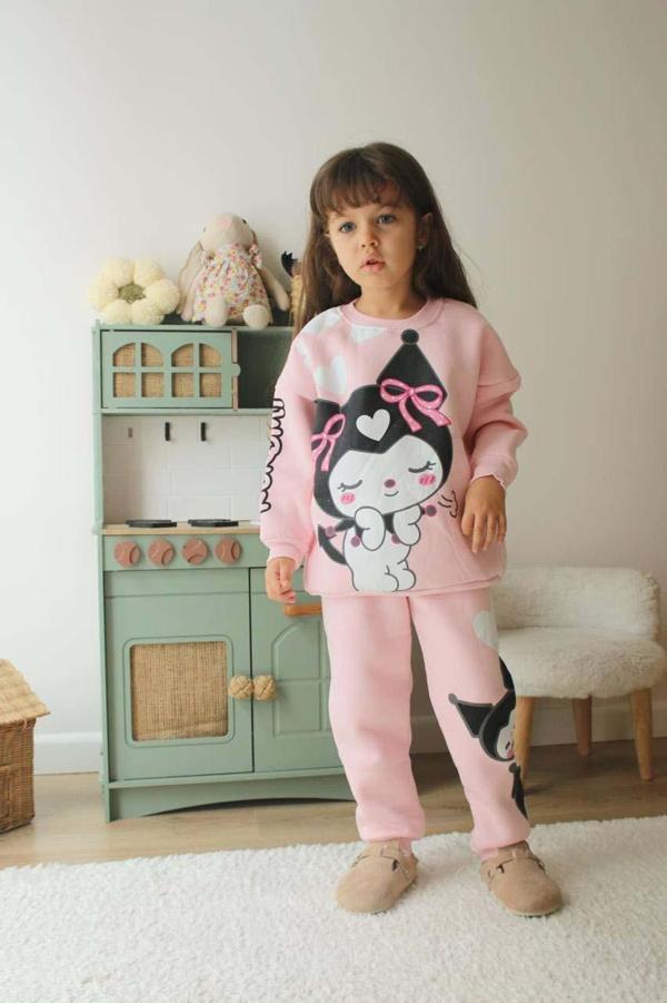 KIZ ÇOCUK KUROMİ MODELLİ PAMUK BİSİKLET YAKA 3 İP ŞARDONLU TAKIM - Image 1