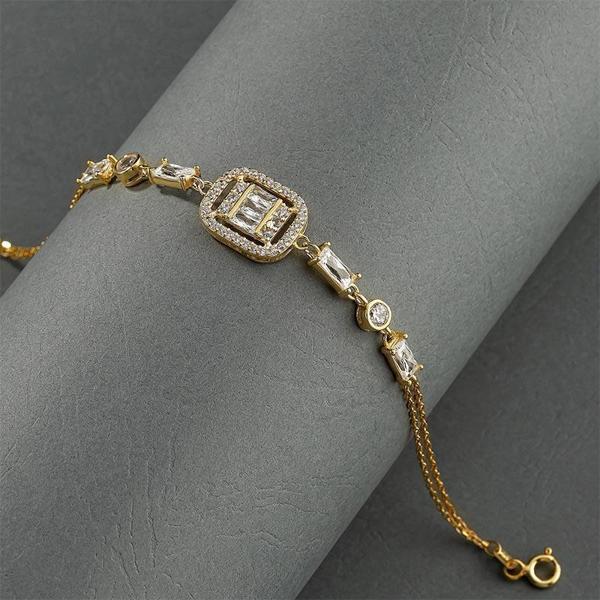 Gümüş Pazarım Altın Kaplama Baget Taşlı Emerald Kesim Gümüş Bileklik - Image 1