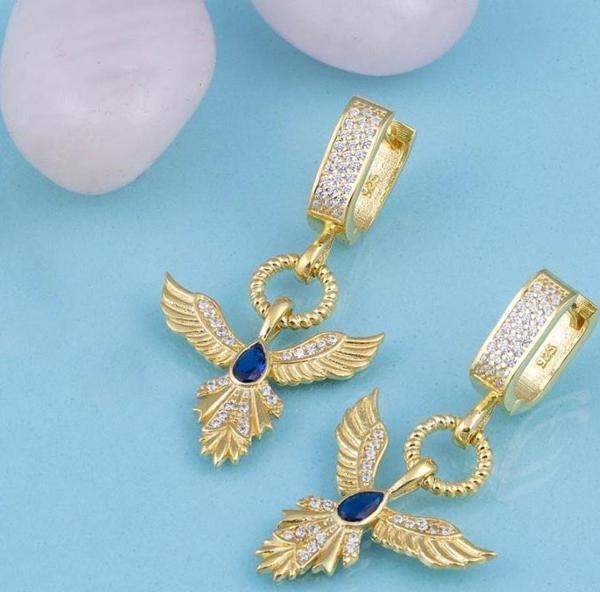 Gümüş Pazarım Beyaz Taşlı Altın Kaplama 925 Ayar Gümüş Anka Kuşu Gümüş Küpe - Image 1