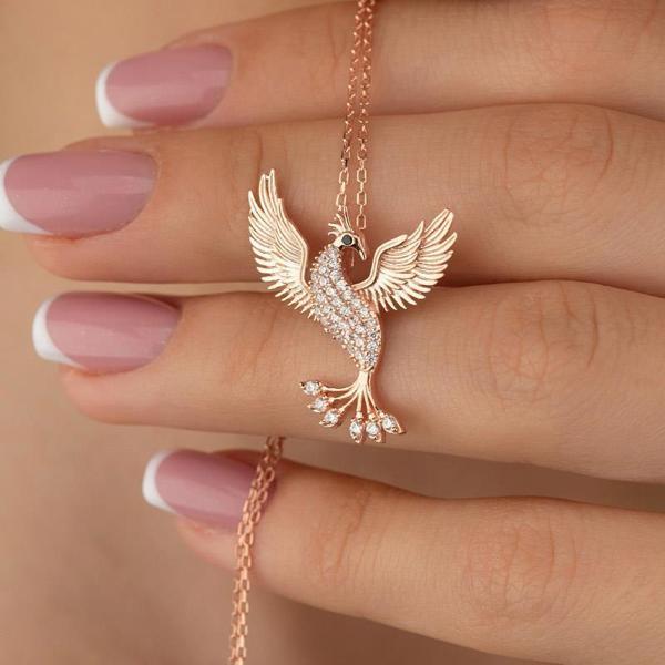 Gümüş Pazarım Beyaz Taşlı Anka Kuşu Gümüş Kolye - Image 1