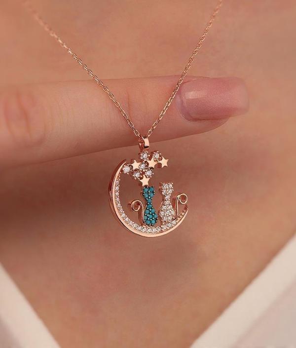 Gümüş Pazarım İkili Kedi Gümüş Kolye - Image 1