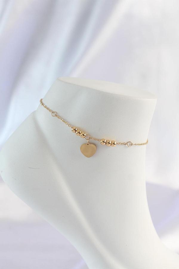 316L Çelik Gold Renk Zirkon Taş Detay Kalpli Halhal - Image 1