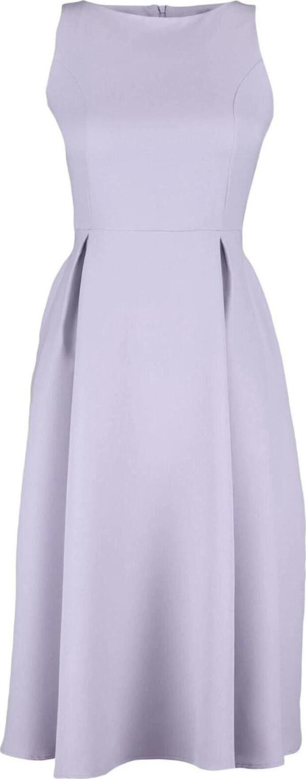 Moda Regular Business Finike Dokuma Bisiklet Yaka Kolsuz Kol Skater Midi Boy Elbise - Image 1