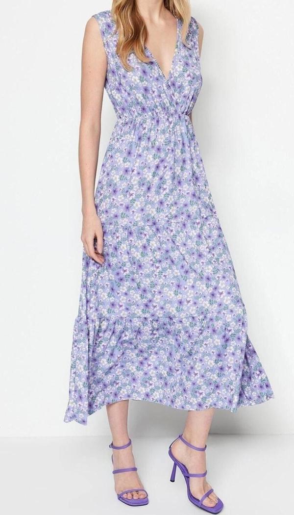 Moda Regular Casual Günlük Polyester Kaşkorse Örme V Yaka Kolsuz Kol A-Line Maxi Boy Elbise - Image 1